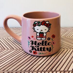 Hello Kitty Flower Badge Tapered Pink Mauve Ceramic Pottery Mug, 14 OZ